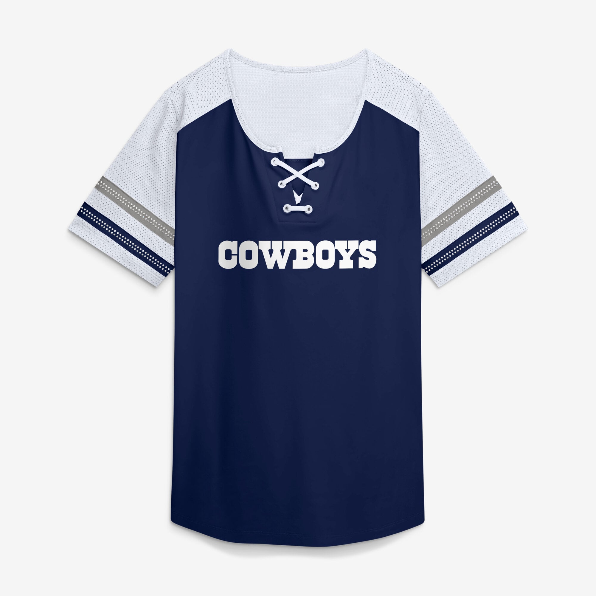 T-shirt Fanatics CeeDee Lamb bleu marine Dallas Cowboys Curl Route Athena à lacets avec nom et numéro pour femme